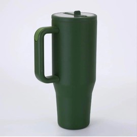 40 oz Tumbler with Handle, Flip Straw, Car Cup Holder Friendly, Leak Resistant, Insulated Stainless Steel (Hunter Green)