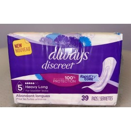 Always Discreet Adult Incontinence & Pads, Heavy Absorbency, Size 5, Long, 39 Ct