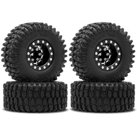 OGRC 1.0 Wheels Deep Dish Rims Negative Offset 7mm Wheels with New Compound 1.0 Tires for Axial SCX24 Gladiator Bronco C10 JLU Deadbolt RC Crawler Upgrades Parts (Black)