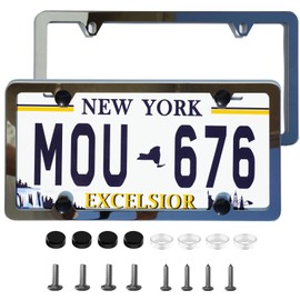 Crossarctic Solid Silver License Plate Frames, 2 Pack Stainless Steel License Plate Bracket Holder Without Obstruction, Universal License Plate Cover | Rust-Proof, Anti-Rattle, Weather-Proof for Car