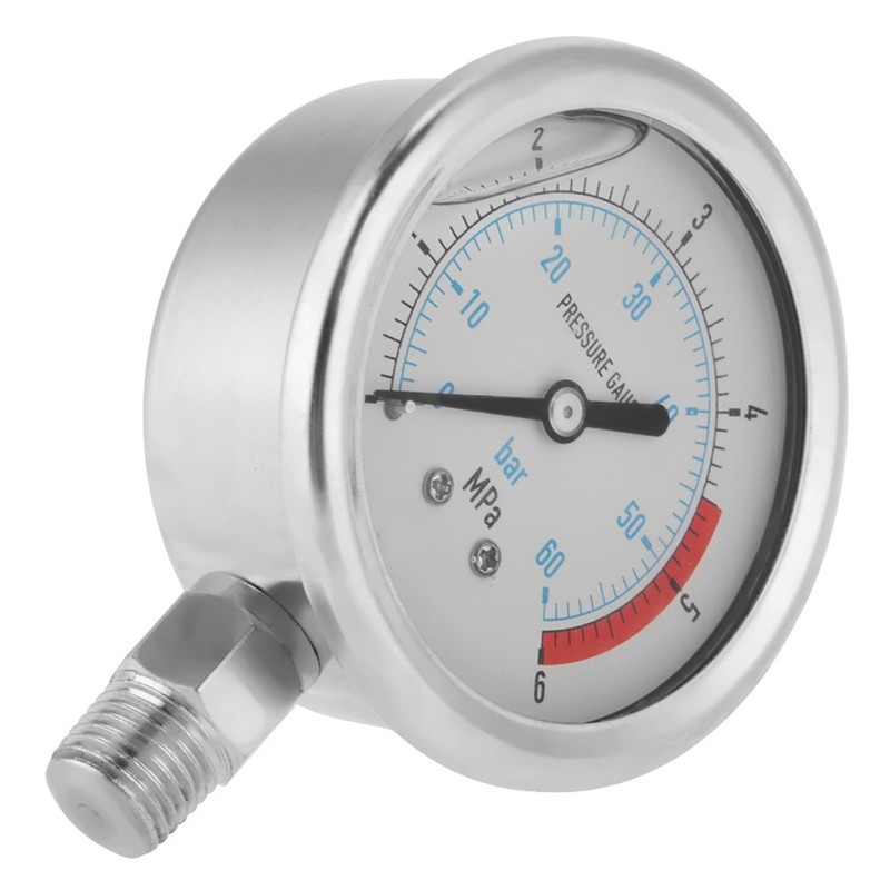 0-60Bar 0-6Mpa 1/4" NPT 60mm Dial Air Hydraulic Water Pressure