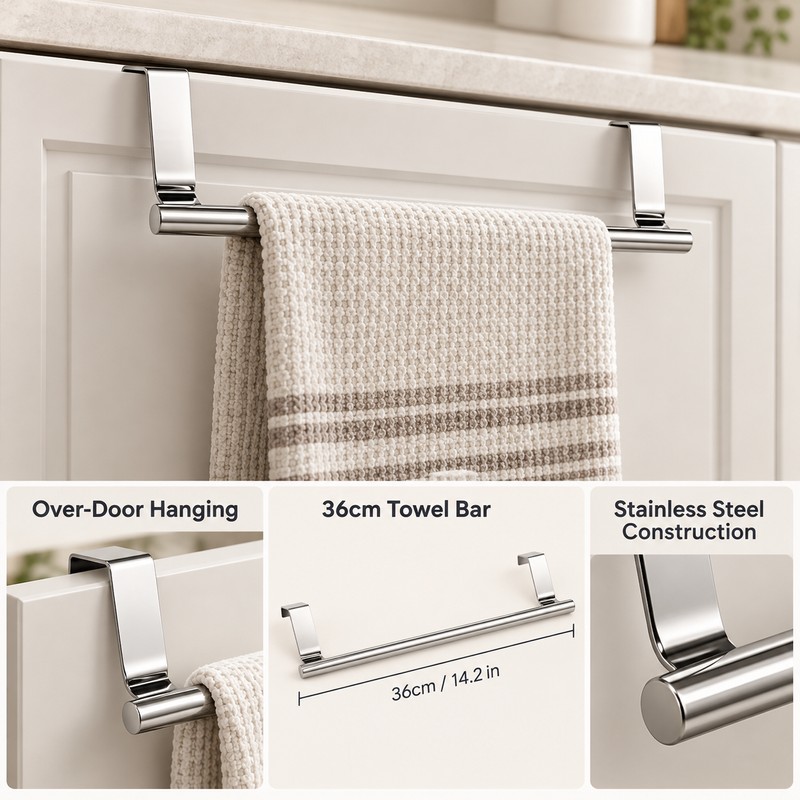 36cm Over Cabinet Door Towel Rack for Kitchen & Bathroom