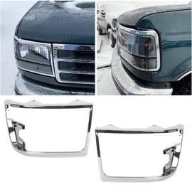 HECASA Headlight Chrome Trim Bezel Compatible with 1992-96 Ford Bronco, F150 Truck; 1992-97 F250 F350 F450 Truck RH & LH Headlamp Doors Pair Set