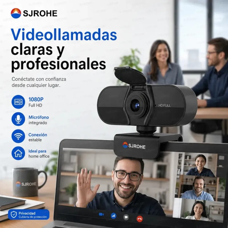 SJROHE® Cámara Web 1080p Webcam Con Micrófono 30fps Color Negro