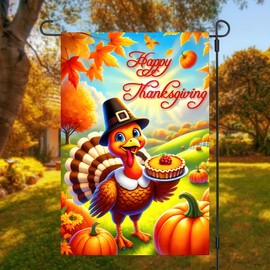 BlissYard Thanksgiving Turkey Garden Flag Double Sided 12x18 Inch Happy Fall Pumpkin Leaf Yard Flag Cute Pilgrim Turkey Banner Autumn Harvest Outdoor Lawn Porch Farmhouse Decoration Holiday Home Decor