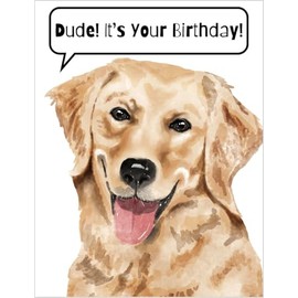 Greeting Card Dude It's Your Birthday Funny with Golden Labrador Retriever Dog - Sniff What You Like Scratch Where It Itches and If It Tastes Good Eat It
