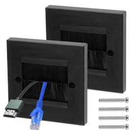 Brush Plate, 2Pcs Brush Faceplate Brushplate Flush Brush Wall Plate Wall Mounted Brush Faceplate Outlets Cover Cable Brush Plate for Accessing Wires Cable (Black)
