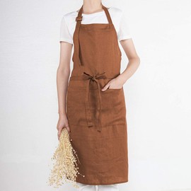 Bonlino 100% Linen Apron Women's Apron - Cooking Apron Women Cooking Apron Long Cooking Retro Bib Apron Kitchen Garden Grill Baecker Waiter Chef Clothing for Wife Mum Grandma Gift, brown