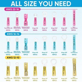 aikoolwer 240PCS Heat Shrink Wire Connectors Waterproof Insulated Automotive Marine Electrical Terminals Kit Crimp Assortment Ring Fork Hook Spade Butt Splices