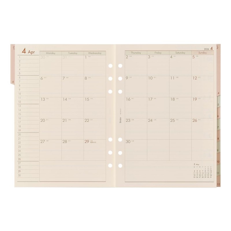 Efficiency Bindex System Notebook Refill 6-Hole 2026 A5 Weekly Left
