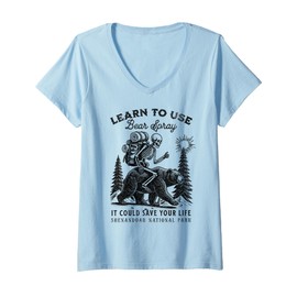 Womens Shenandoah National Park Bear Spray Funny Hiking Camping V-Neck T-Shirt
