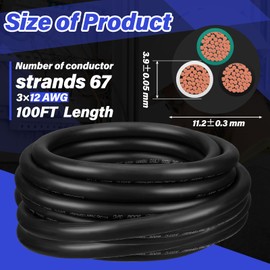 Copkim 12/3 AWG 100 FT Portable Power Cable SJOOW 300V Electrical Wire Pure Copper Heavy Duty Rubber Outdoor Extension Cord for Motor Machinery Marines Automotive