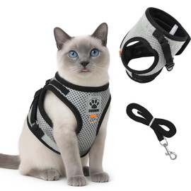 AUYAO Cat Harness Escape-Proof Kitten Harness, Adjustable Dog Walking Vest Kitten Harness with Reflective Stripe, Breathable Soft Mesh Cat Jacket for Small Medium Cats Dogs Walking(M)