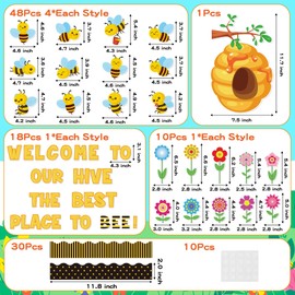 CPicdn 117Pcs Summer Bee Bulletin Board Classroom Decoration Bee Welcome to Our Hive The Best Place to Bee Cutouts Name Tags Back to School Party Supplies Classroom Chalkboard Wall Door Home Decor