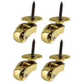 Solid Brass Castors Casters with 22mm Wheels – Genuine Solid Polished Brass – Antique Vintage – Screw Style Fitting – Polished Brass – UK Company - Set of 4