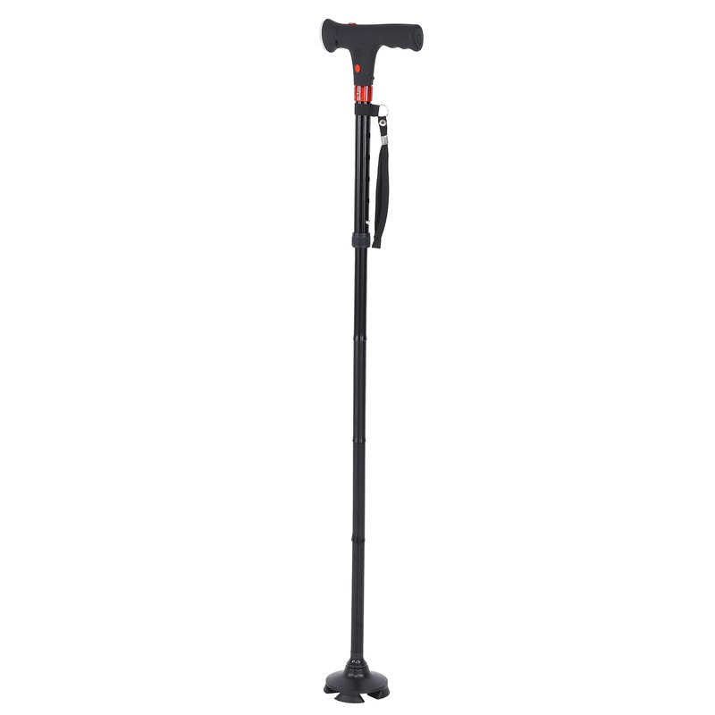 Aluminum Alloy Folding Light Cane Elderly Four‑legged with Lamp Non‑slip
