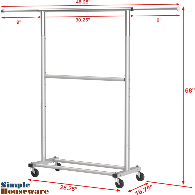 Simple Houseware Double Rod Garment Rack, Grey