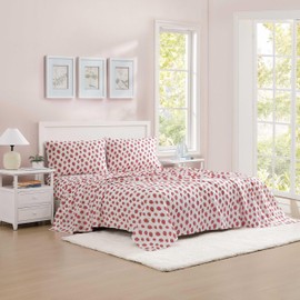 Poppy & Fritz - Queen Sheets, Luxurious Cotton Percale Bedding Set, Crisp & Cool, Super Soft Bed Essentials (Strawberry Picnic Pink, Queen)
