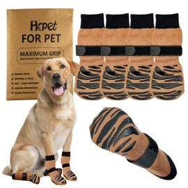 2 Pairs of Dog Socks for Indoor Use, Double-Sided Handles, Traction Control on Hardwood Floors, Prevents Licking Small, Medium and Large Dog Socks (Brown, M)