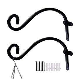 Hourleey 2 Pack Plant Hanger Outdoor, 8 Inch Heavy-Duty Hanging Plant Hook for Outside Basket, Black Metal Wall Mount Plant Bracket Hook for Flower Baskets Bird Feeder