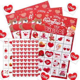 URROMA Valentine's Day Bingo Cards, 24 Players Valentine's Day Bingo Card for Family/Class/Group Activities