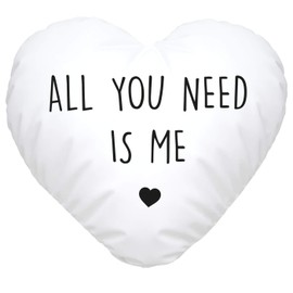 SpecialMe® Heart Cushion Saying "All You Need Is Me" Romantic Love Gift Cushion Cover Including Filling White Heart Cushion