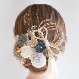 Lomeri N3 Hair Ornament, 8 Colors, Set of 14, Knob-crafted, Crepe, Coming-of-Age Ceremonies, Graduation Ceremonies, Weddings, Furisode (Gray)