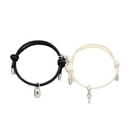 COLORFUL BLING Couples Bracelets Long Distance Mutual Attraction Relationship Key Lock Heart Bracelet Set Matching Rope for Women Men Lovers Gifts-Lock