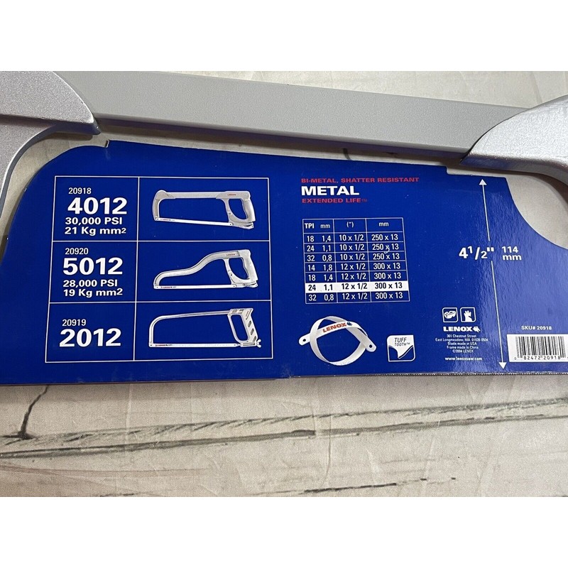 Lenox 4012 Bi-Metal, Shatter Resistant Hacksaw Extended Life 30,000 PSI