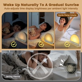 JONRRYIN Sunrise Alarm Clock Wake Up Light for Heavy Sleeper, 37 White Noise Sounds, Tap Snooze, Bluetooth Speaker, Remote Control, USB Port, 15 Color Dimmable NightLight for Bedroom