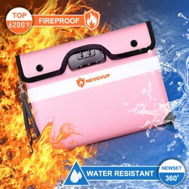NEVGVUP Upgraded 6200°F Fireproof Document Bag with Code Lock, Fire Proof Bag w. Zipper/Reflective Strip, 9 Layers of Heat Insulated Materials, Fireproof Money Bag for Cash/Documents, Water Resistant