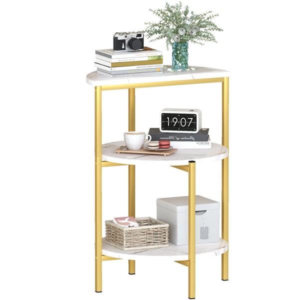 AWQM Marble Side End Table, 3-Tier Sofa Side Table,Small Round