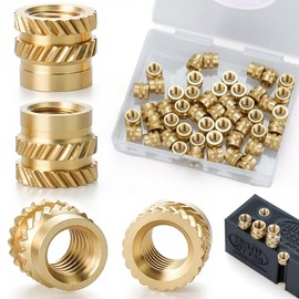 30 pcs 1/4"-20 Brass Heat-Set Threaded Inserts for 3D Printing & Plastic Parts, Knurled Nuts Heat Insertion Brass Imperial Inserts (1/4-20 x L3/8" x D5/16)