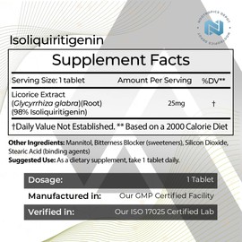 Isoliquiritigenin Controlled Dissolve Tablets | 60 Count | 25mg | Licorice Extract | Glycyrrhiza glabra | Mood, Relaxation, and Energy Support