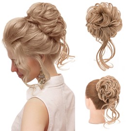 S-noilite Hairpiece with Elastic Band, Large Bun Hairpiece, Hair Extension, Wavy Curly, Messy Bun Ponytail for Women and Girls, 46 g, Dark Ash Brown