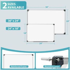Paporia 24"x18" White Board for Wall, Aluminum Frame Dry Erase Board, Hanging Magnetic Whiteboard with 1 Eraser & 2 Markers & 4 Magnets for Home, School, Office, Dorm Room, Classroom