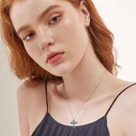 SIMONLY 925 Sterling Silver Cross Urn Necklace for Ashes Eastern Orthodox Cross Pendant Necklace Cross Memorial Necklace Faith Cremation Jewelry for Women Men