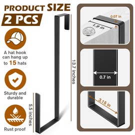 ProtectHobby Baseball Hat Rack for Door, 2-Pack Metal Hat Hooks Hold 30 Hats, Space Saving Over the Door Hat Organizer, Large Hat Organizer for Baseball Caps, Black