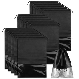 15 PCS Travel Shoe Bag, Large Portable Drawstring Shoes Storage Bags Non-Woven Dust Proof Pouch Space Saving Organizer with Transparent Slot for Men Women Daily and Travel Use (Black)