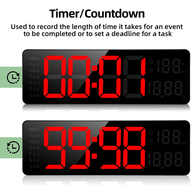 Fuloon Digital Wall Clock, 13 inch Large Display Digital Alarm