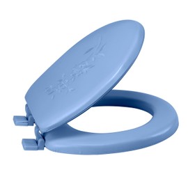 Bath Bliss Extra Soft Standard Round Toilet Seat | Decorative Vinyl Lid | Adjustable Quick Screw Attach Non-Slip Hinges | Bathroom | 17"L x 14.17"W | Blue