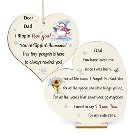 Dad Gifts Birthday Wooden Sign Hanging Ornament 2PC Set Daddy Christmas Presents Wood Heart Plaques Pop Family Fathers Day for Men Thank You I Love You Papa Retirement Appreciate Souvenirs