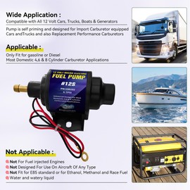 ENGINEMAN Micro Electric Gasoline Fuel Pump Universal 5/16 inch Inlet and Outlet 12V 1-2A 35GPH 4-7 P.S.I. Operating Fuel Pressure