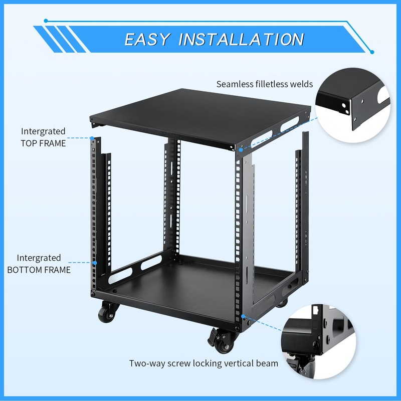 JIZEUO 9U Open Frame Server Rack with Wheels Free Standing