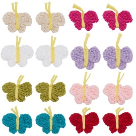 FREEBLOSS 16Pcs Crochet Butterfly Applique Handmade Crocheted Butterfly Embellishments Butterfly Sew On Patches Crochet Knitted Handmade Applique for Clothes, Bags, Hats or Arts Crafts DIY Decor