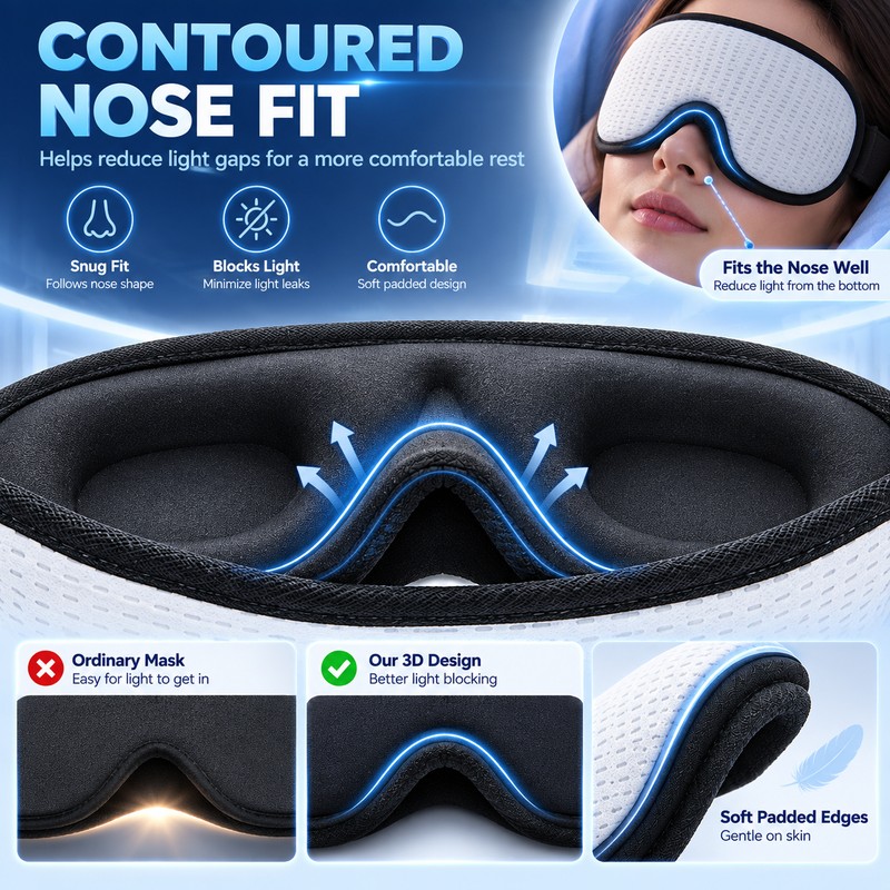 3D Eye Mask for Sleep – Padded Light-Blocking Design with