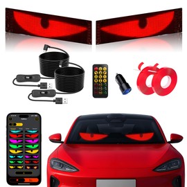 2PCS Devil Eyes Light for Cars,14.72inx3.62in Programmable Flexible LED Display with Remote/App Control,Soft Screen for Car LED Light Interior, LED Eyes for Truck Windshield(include free hand light 1)