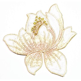 White Lotus Flower Buddhism Guanyin Patch Lotus Flower Blossom Plant Iron Sew On Embroidered Logo Jackets Bags Hat Jeans T-Shirt Backpacks Costume