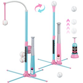 Surelect 3-in-1 T Ball Set for Kids, Adjustable Height Hanging Baseball Batting Tee Set with 2 Bats, Teeball Hitting Stand, Ball Launcher for Toddlers, Sport Toys Outdoor/Indoor for Boys Girls