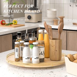 24 Inch Extra Large Lazy Susan Turntable - Premium Solid Oak Wood & Iron | Rustic Farmhouse Rotating Tray for Dining Table, Kitchen Countertop, Centerpiece Decor | Smooth 360° Spin | Durable & Stylish